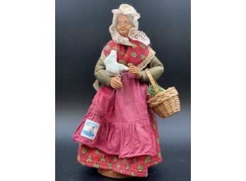 Santon Gelato Woman With Chicken & Gargen Basket, Clay Terracotta Figure Made In De Provence France