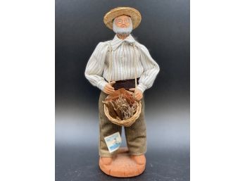 Santon Gelato Man Collecting Wood For Fire, Clay Terracotta Figure Made In De Provence France