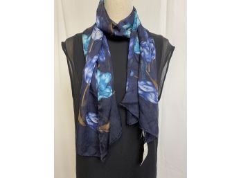 Preview Collection Silk Sheer Black With Blue Floral Scarf