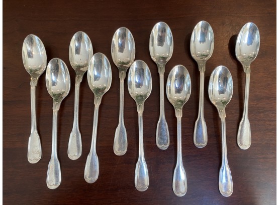 Antique French Silverplate, 11 Mini Spoons, Fiddle And Thread Pattern