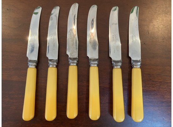 Set Of 6, Dinkee Knives With Yellow Bakelite Handles