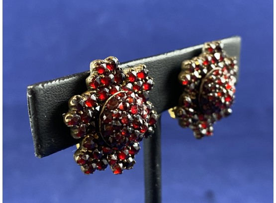 Vintage Czechoslovakian Garnet Clip On Earrings