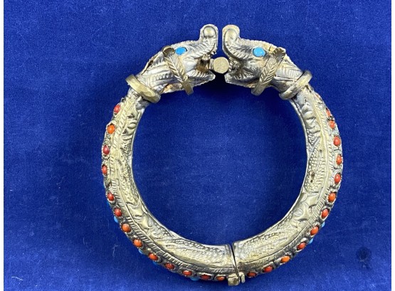 Very Unique Tribal Bracelet With Dragon Heads With Coral And Turquoise Accents