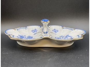 Beautiful Divided Floral Dish With Gold Accents And Raised Handle For Condiments, Nuts Or Candy