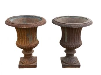 Pair Of Cast Iron Metal Urns For Flowers