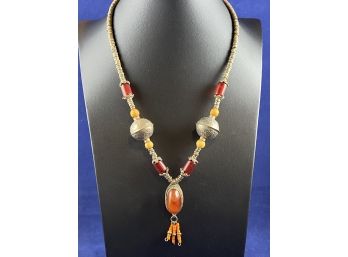 Tribal Necklace With Amber Colored Stone