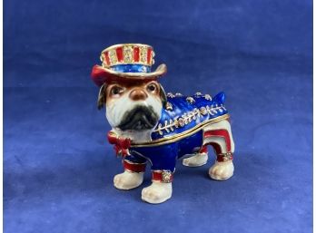 Object'D Art Trinket Box Sparky Patriot Bull Dog No. 104 Rhinestone Handmade Collectible