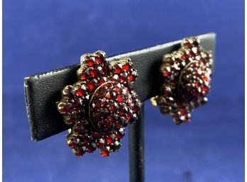 Vintage Czechoslovakian Garnet Clip On Earrings