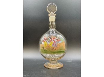 Czechoslovakian Decanter Hand Decorated - Pedistal Base, Hand Painted, Dancing Scene, Signed