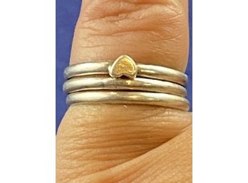 Sterling Silver Triple Band Ring With Heart, Size 6
