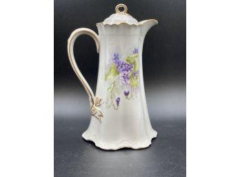 Hand Painted Coffee Pot 1861 Purple Violets, Signed