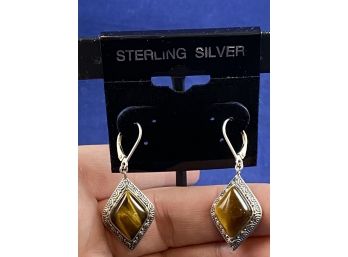 Sterling Silver And Tigers Eye Dangle Earrings