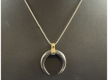 Sterling Silver Ball Chain Crescent Moon Horn Necklace
