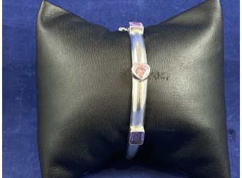 Sterling Silver And Amethyst Bracelet With Hinge And Safety