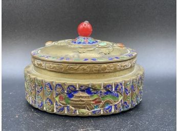 Vintage Round Enamel & Brass Trinket Box China Asian Art Cloisonne