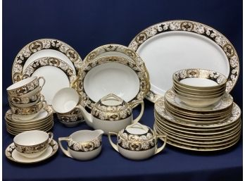 Antique 1920 Noritake Elegant Black And Gold Hand Painted Guilded Dish Set 20056 - 43 Pieces