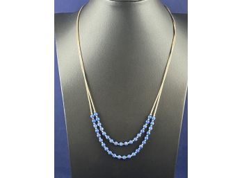 Sterling Silver & Lapiz Double Strand Necklace, Adjustable 20-24'