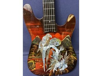 Guitar Wall Hanging With Mother Of Pearl Abalone Parrots - Very Unique