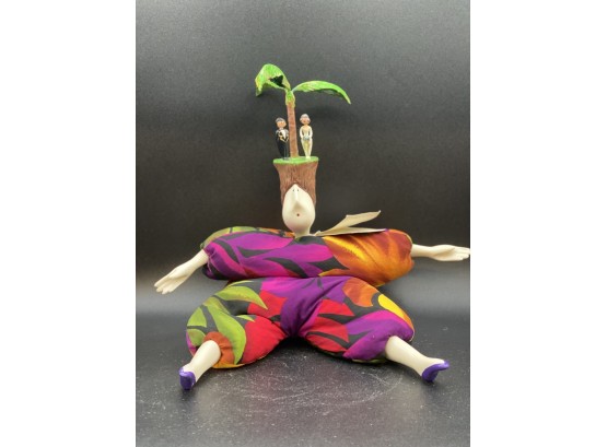 Poupee Millet Art Doll, Palm Tree Island Headdress With Bride And Groom, Signed Serge 1999