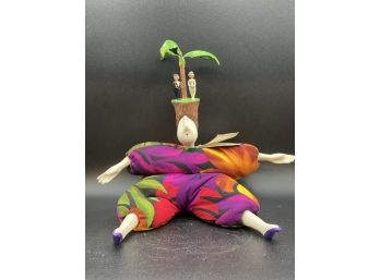 Poupee Millet Art Doll, Palm Tree Island Headdress With Bride And Groom, Signed Serge 1999
