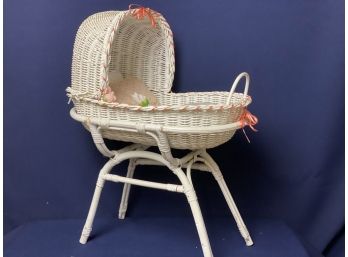 Wicker Child's Toy Baby Doll Basket With Stand