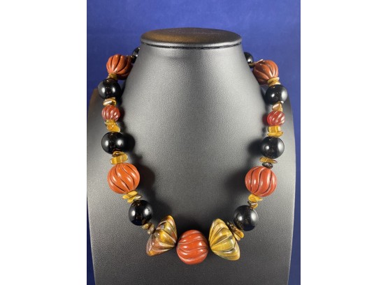 Tigers Eye, Camelian And Black Onyx Necklace, 16'