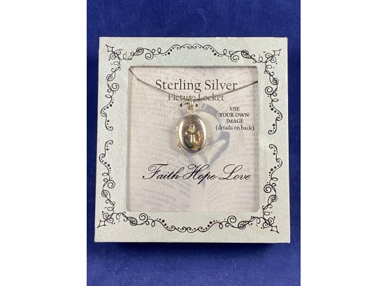 Sterling Silver Faith, Hope And Love Picture Locket With Cross In Original Box