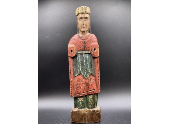 Vintage Santos Statue Hand Carved And Painted Wood - Both Hands Missing
