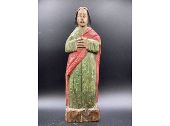 Vintage Santos Statue Hand Carved And Painted Wood