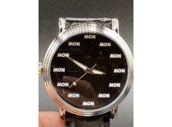 Zazzle Now Wrist Watch Mens- Black Leather Band - New And Working Battery