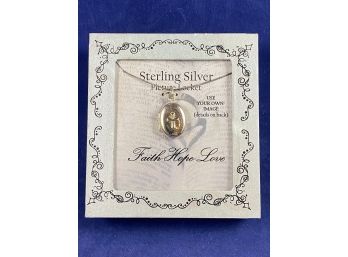 Sterling Silver Faith, Hope And Love Picture Locket With Cross In Original Box