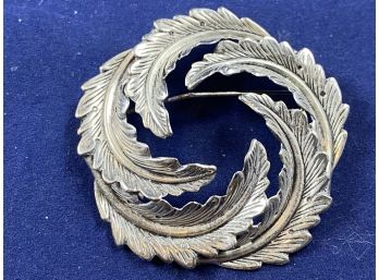 Vintage Beau Sterling Silver Circle Of Leaves Pin, Brooch, Signed