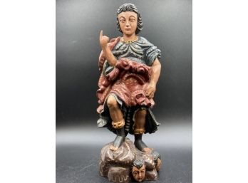 Vintage Santos Statue Hand Carved And Painted Wood - Making A Point