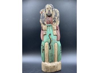 Vintage Santos Statue Hand Carved And Painted Wood With Lamb On Shoulders