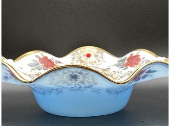Italian Art Glass Hand Blown With Gold Accents White Over Blue