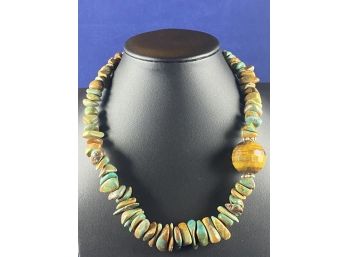Tigers Eye And Turquoise Necklace With Sterling Silver Fittings