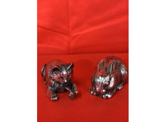 Reed And Barton Silver Plate Cat With Butterfly And Rabit Music Boxes
