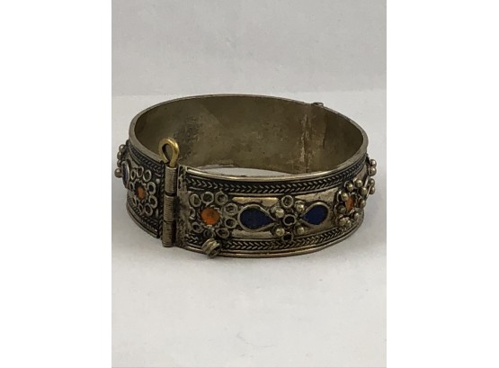 Antique Algerian Tribal Bracelet With Enamel Accents