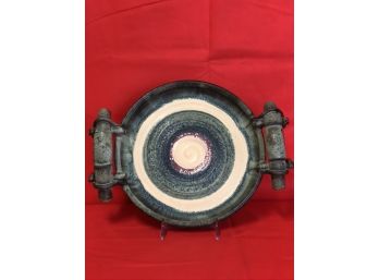 Asian Stoneware Platter With Handles Signed