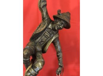 Vintage Reproduction Of German Carved Mountain Climber With Stained Glass Lantern