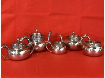 5 Piece Lot Of Gorham Co. Silver Soldered Tea Set 0680