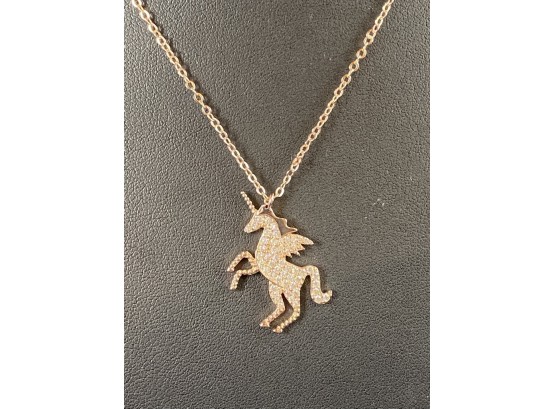 Sterling Silver With Rose Gold Plating Pave Unicorn Necklace