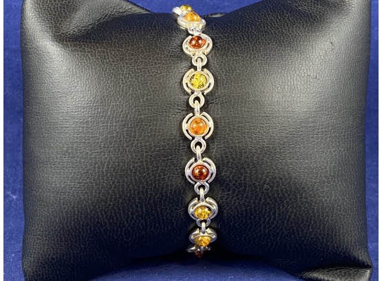 Sterling Silver With Multi-color Amber Bracelet, 7'