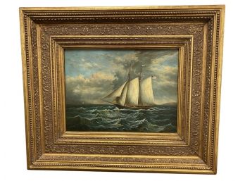 Sail Boat, Painting Oil On Wood By J. Clark, American