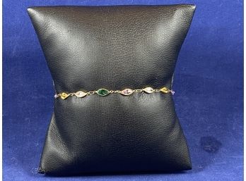14K Yellow Gold Bracelet With Multi Color Gemstones, 7'