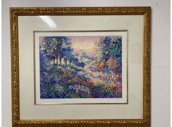 Paridise Garden, Signed Lithograph Jan Parker Impressionist, Gold Frame