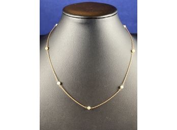 14K Yellow Gold And Pearl Necklace, 16'