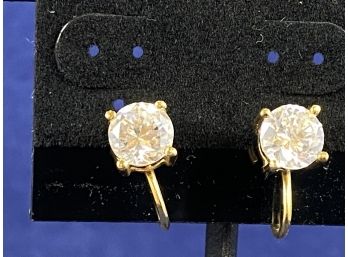 Sterling Silver Gold Plated CZ, Clip On Earrings
