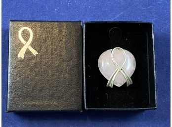 Sterling Silver And Rose Quartz Heart Pin Brooch For Breast Cancer Awareness