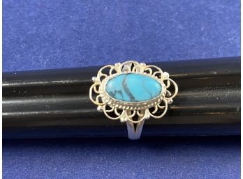 Sterling Silver And Turquoise Ring, Size 5.5